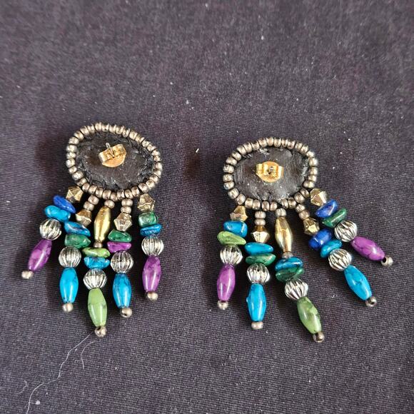 Vintage Turquoise Beaded Earrings Southwestern Dangle - Picture 4 of 6